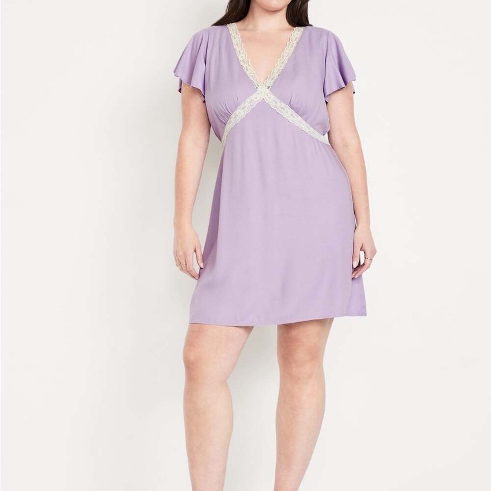 Old Navy Spring Wisteria Fit & Flare Crepe Lace-Trim mini dress